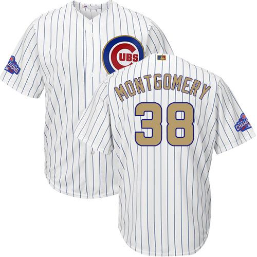Cubs #38 Mike Montgomery White(Blue Strip) Gold Program Cool Base Stitched MLB Jersey